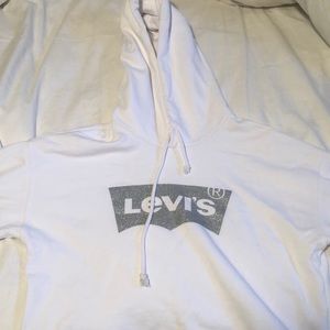 levi’s white cropped hoodie, silver glitter logo